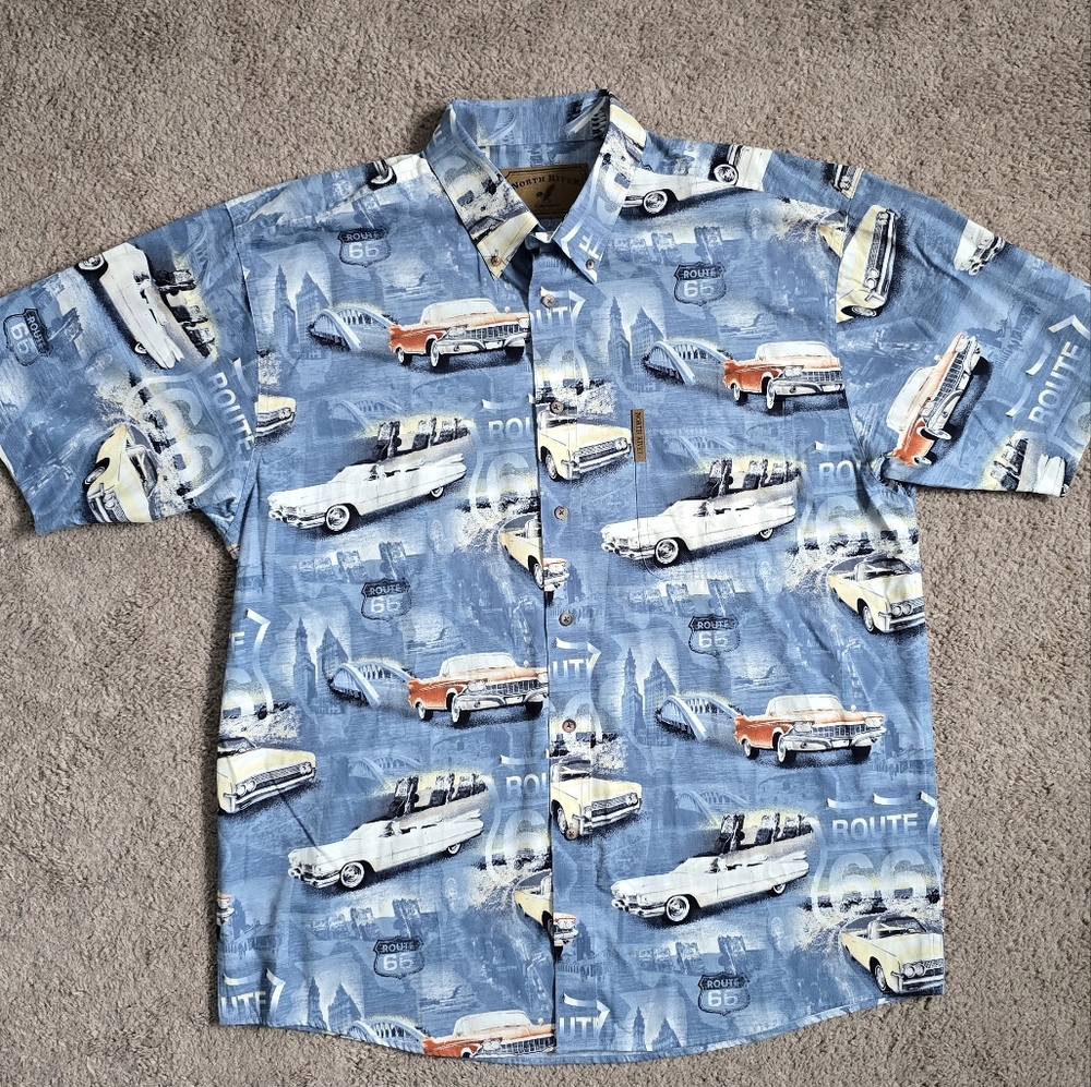 North River Outfitters Classic Vintage Car Button Up Large Fathers Day Dad Mens